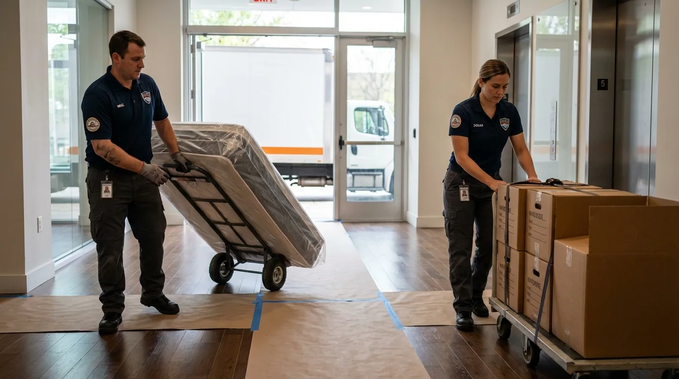 Professional apartment movers loading elevator in Basalt, CO